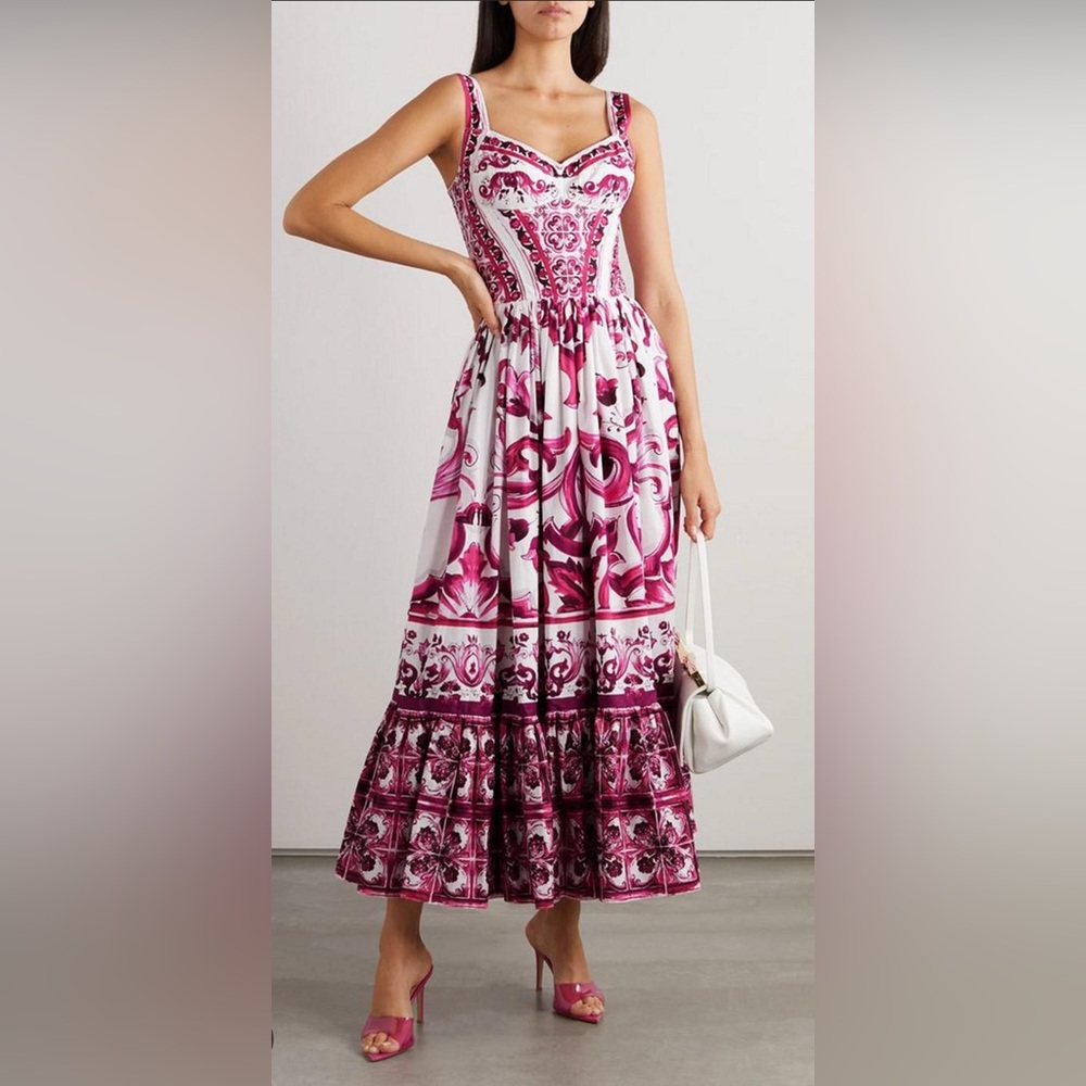 Dolce & Gabbana Majolica-print Bustier Maxi Dress